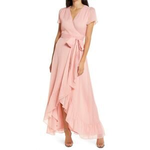 WAYF Dress Size Small Maxi The Natasha Chiffon Wrap Gown Bridal Wedding NWT